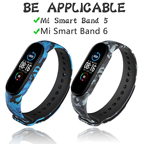 Mi-Case Correa de Silicona Compatible para Xiaomi Mi Band 6 / Mi Band 5 + [3 Pack] Protector de Pantalla, Ajustable Banda Repuesto Pulsera Compatible para Xiaomi Mi Band 6-3 Pcs Serie de Camuflaje