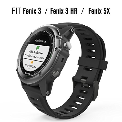 MoKo Pulsera para Fenix 6X/6X Pro, Garmin Fenix 3/Fenix 3 HR/Fenix 5X/5X Plus/D2 Delta PX, Correa Pulsera de Silicona Respirable y Reemplazable, Banda de Reloj Deportivo con Cierre - Negro