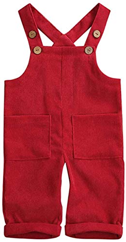 Monos de niña para niños pequeños, sin Mangas, Ajustables, de Color sólido, con Tirantes, Peto, Pantalones de Otoño Invierno, Cintura (Red,1-2 Años)