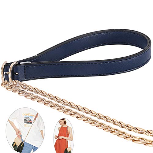 MoreChioce Cadena para bolso, 98 cm, piel sintética, correa para el hombro de metal dorado para mujer, desmontable, bolso de mano, accesorio de repuesto con mosquetón, sarga, azul