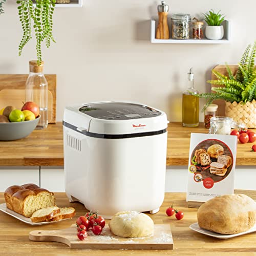 Moulinex Pain Doré OW2101 - Panificadora 1 Kg, pantalla LCD, 12 programas automáticos, bizcochos, masas, mermeladas y cremas avena, Sin gluten, 3 opciones de tostado y peso, incluye libro de recetas