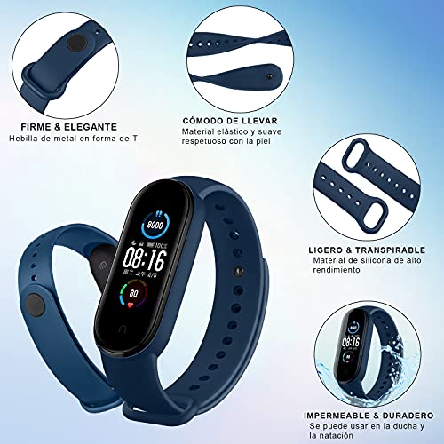 Mugust 3 Pack Correa Compatible con Xiaomi Mi Band 5 / Xiaomi Mi Band 6 / Amazfit Band 5, Pulseras de Repuesto de TPU Clásica para Xiaomi Mi Band 5 / Mi Band 6 Correas (Negro+Azul Marino+Gris)