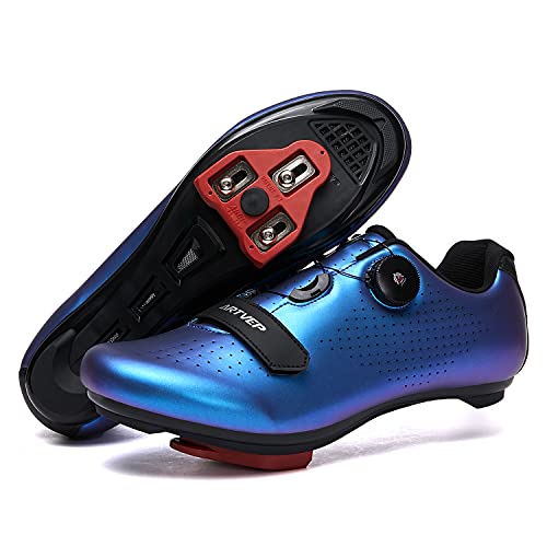 Mujer Zapatillas de Ciclismo para Hombre Zapatillas de Bicicleta de Carretera compatibles con Look SPD SPD-SL Delta Cleats Zapatillas de Spinning para Interiores Exteriores Azul235