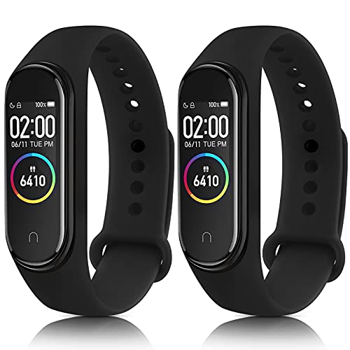 NAGAO 2 Pack Correas Compatible con Xiaomi Mi Band 4 Xiaomi Mi Band 3,Suave Silicona Pulseras de Repuesto Original Correa para Xiaomi Mi Smart Band 4(Negro/Negro)