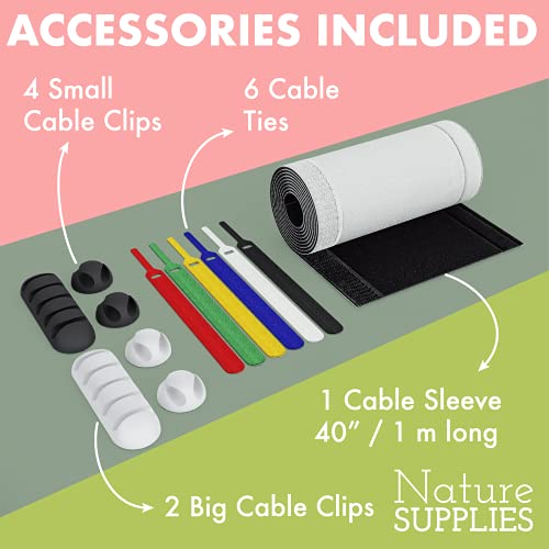 Nature Supplies 2 Cajas para Organizar Cables Hecha en Madera de Pino - 1 Caja Organizadora Mediana para Escritorio, 1 Organizador Grande para Piso (Blanco)