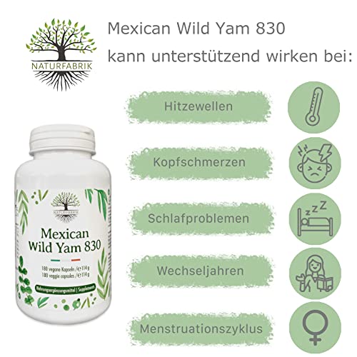 NATURFABRIK® Ñame silvestre mexicano | raíz pura de ñame de México | 180 cápsulas | 830 mg de porción diaria | alta dosis de hierbas | suministro para 3 meses | ñame mexicano