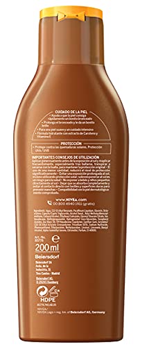 NIVEA SUN Leche Solar Zanahoria FP6 (1 x 200 ml), protección solar para un bronceado bonito y duradero, protector solar hidratante resistente al agua