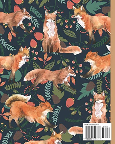 Notebook: Red Foxes Drawing & Floral - Lined Notebook, Diary, Track, Log & Journal - Cute Gift Idea for Kids, Teens, Men, Women (8" x10" 120 Pages)