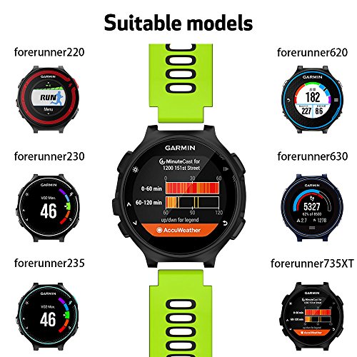 NotoCity Correa para Garmin Forerunner 735XT/ Forerunner 235/220/230/620/630, Banda de Reemplazo de Silicona, Correa de Reloj Compatible con Garmin Forerunner 735XT, Colores múltiples (Negro+Verde)