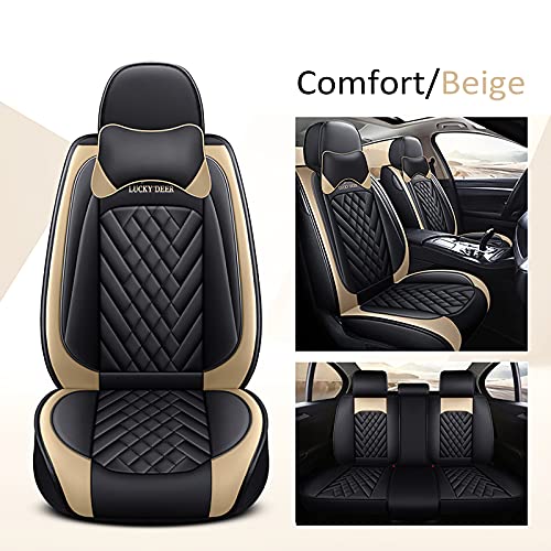 onedtsky Fundas Asientos Coche Universales Accesorios para Citroen C2 C3 C4 C5 C6 DS Ds3 Ds4 Ds5 Ds7 Cactus C3 Cactus C4 Cactus Cuero Impermeable Negro Beige cómodo