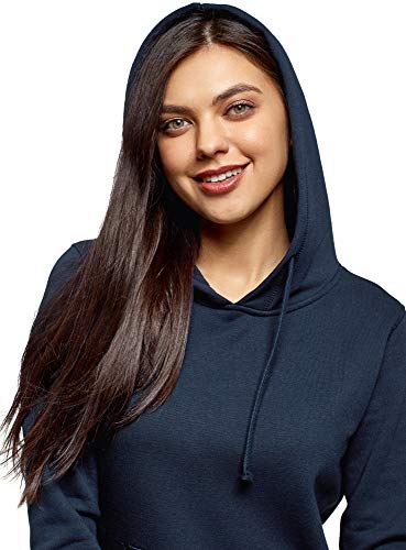 oodji Ultra Mujer Sudadera Básica con Capucha y Tejido Interior de Felpa, Azul, 42