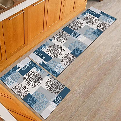 OPLJ Tapis de Cuisine Anti-dérapant Moderne Grille Tapis de Cuisine Table à Manger Tapis de Sol Noir Couloir extérieur Porche Tapis A6 40x60cm + 40x120cm