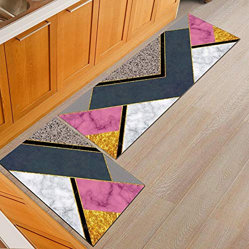 OPLJ Tapis de Cuisine Anti-dérapant Moderne Grille Tapis de Cuisine Table à Manger Tapis de Sol Noir Couloir extérieur Porche Tapis A6 40x60cm + 40x120cm