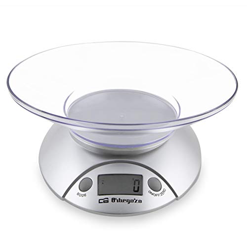 Orbegozo PC 1009 - Báscula de cocina, bol transparente, pantalla LCD, funciona con pilas, capacidad máx. 3 kilograms