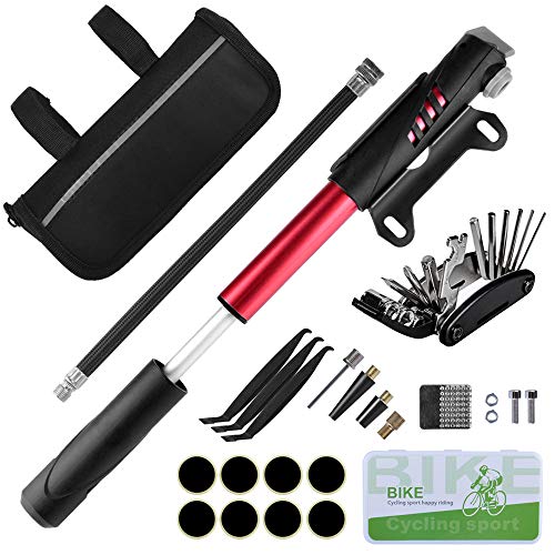 Oziral Kit de Reparación de Bicicletas 120 PSI Mini Bomba,16 in 1 Kit de Herramientas Multifunción para Camping al Aire Libre