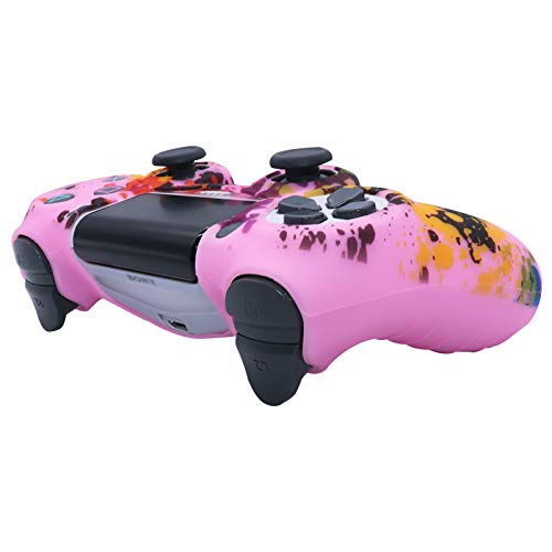 Pink PS4 Controller Skins RALAN, protector de silicona para controlador de piel, compatible con PS4 Slim/PS4 Pro Controller (Pink Pro Thumb Grip x 6, Skull Cap Grip x 2) (Color blanco rosa)