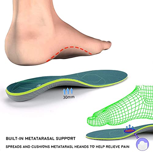 Plantilla de soporte del arco para la fascitis plantar, alivio del dolor del talón plano, absorción de impactos, plantilla cómoda antifatiga, verde (EU44-45(29cm), Verde)