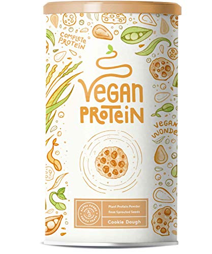 Proteina Vegana - COOKIE DOUGH - Proteinas vegetal de soja, arroz, guisantes, amaranto, semillas de lino, de girasol y de calabaza germinadas - 600 g en polvo con sabor a masa de galletas