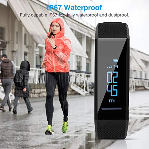 Pulsera de fitness, rastreador de fitness, monitor de frecuencia cardíaca, resistente al agua, IP67, reloj inteligente, rastreador de actividad, reloj deportivo, SMS, SNS,Whatsapp, alarma de vibración