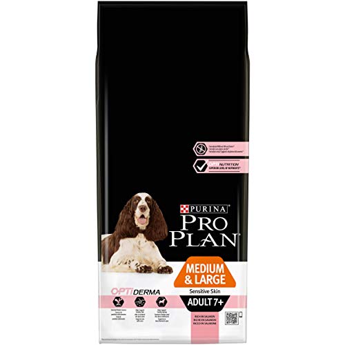 PURINA Pro Plan Medium Large Adult 7+ Sensitive Skin OPTI Derma Salmon Comida para Perros - 14000 gr