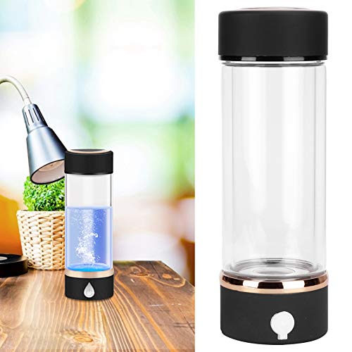 PYMQSM Máquina de Agua de hidrógeno Generador de Botellas Taza de 380 ml Portátil SPE Carga USB 700‑1000ppm Negro