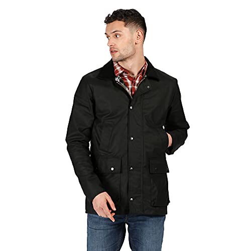 Regatta Country Wax Chaqueta encerada repelente al agua, con ribete de pana en el cuello Jackets Non-Waterproof, Hombre, Black, S