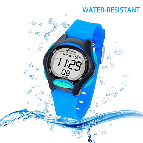 Reloj Digital para Niños Niña,Chicos Chicas 50M(5ATM) Impermeabl Deportes al Aire Libre LED Multifuncionales Relojes de Pulsera con Alarma para Niños,Niñas (Azul-8207)