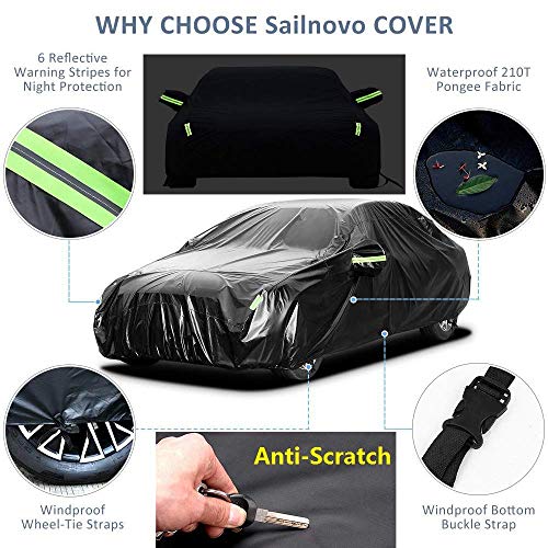 Sailnovo Funda para Coche Exterior Impermeable Negro (Sedan/ 440 * 180 * 160cm/ 210T)