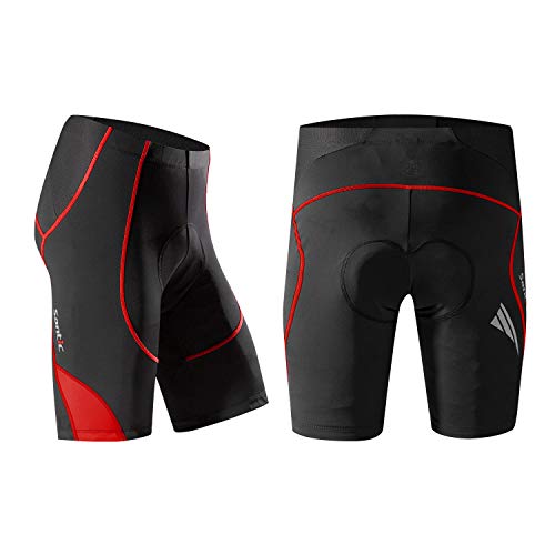 Santic Pantalon Ciclismo Hombre Corto Pantalones Bicicleta Hombre Montaña/MTB Acolchado con Badana/Almohadilla Rojo EU M