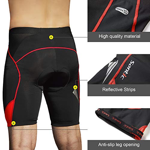 Santic Pantalon Ciclismo Hombre Corto Pantalones Bicicleta Hombre Montaña/MTB Acolchado con Badana/Almohadilla Rojo EU M