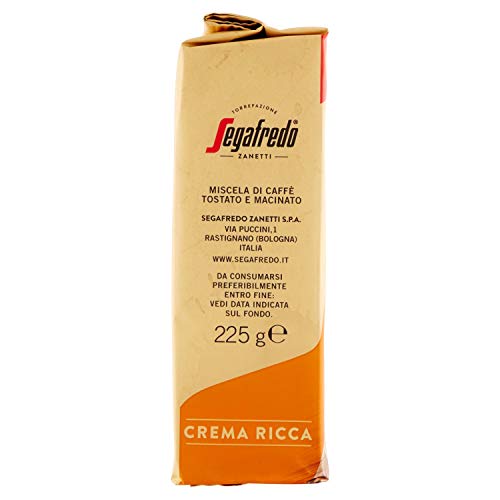 Segafredo - Zannetti- Cafe Molido - Crema Ricca- Intensidad 11 - Aroma Intenso y Crema Agradable - 225 Gramos