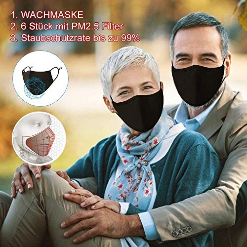 SepLee 3 protectores negro a la moda ΜαscariΙΙas, lavables y reutilizables, de algodón, transpirables, para exteriores, unisex, 10 filtros de carbón activado reemplazables