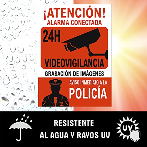 Seribas Señal Videovigilancia Alarma Conectada, Cartel de PVC Rígido 0,7 mm A4 21 x 30 cm Tinta y Material Resistente Interiores y Exteriores