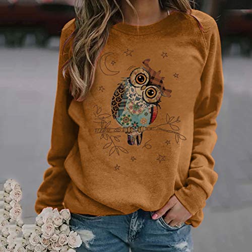 SHOBDW Mujer Sudadera 2021 Nuevo Búho Estampada Talla Grande Pullover Cuello O Estilo Deportivo Chaqueta Sweatshirt Adolescentes Invierno Mujer Liquidación Venta（Marrón，L）