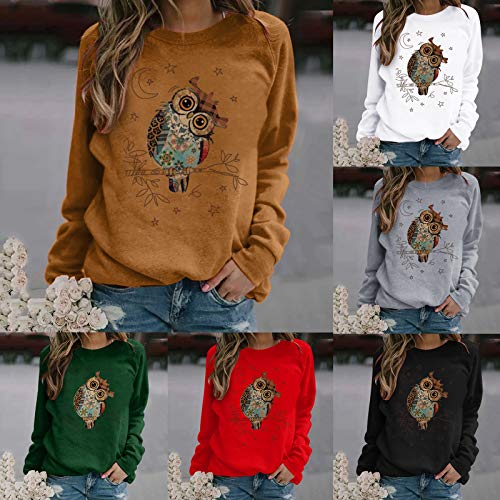 SHOBDW Mujer Sudadera 2021 Nuevo Búho Estampada Talla Grande Pullover Cuello O Estilo Deportivo Chaqueta Sweatshirt Adolescentes Invierno Mujer Liquidación Venta（Marrón，L）