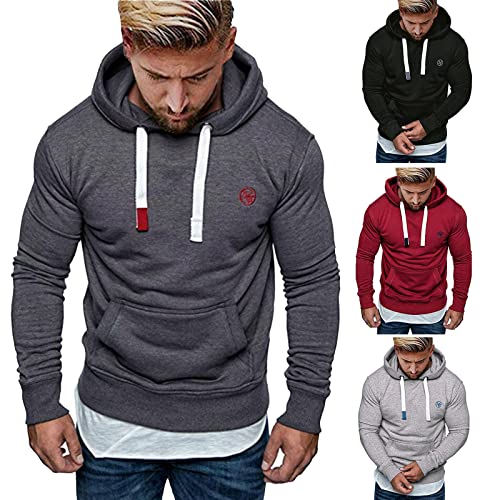 SHOBDW Sudaderas Hombre Con Capucha Rebajas Deportiva Sólido con Capucha con Cremallera Hoodie Cárdigan Suéter Elástico Gruesos Cálido Abrigo Otoño e Invierno Liquidación Venta (Gray,3XL)