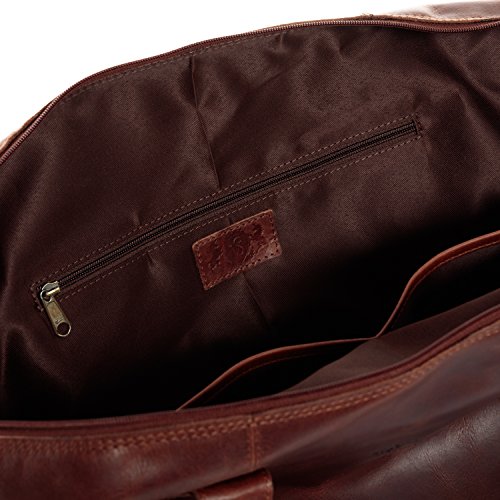 SID & VAIN® Bolsa de Viaje tamaño Grande Yale Zip Bolso de Deporte Fin de Semana Maletín Weekender Equipaje de Mano Cabina Piel marrón