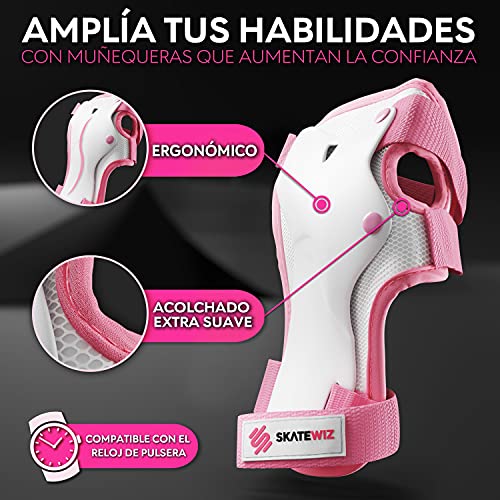 SKATEWIZ Protect-1 - Tamaño M en Rosa - Rodillera para Deportes - Velo niño de 2 años - protección de Rodillos Infantiles - protección Infantil