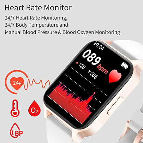 Smartwatch,1.69" Reloj Inteligente Mujer con Temperatura,Impermeable IP68 Fitness Reloj 24 Modos Deporte con Pulsómetro Monitor de Sueño Calorías Podómetro para Android iOS (Blanco)