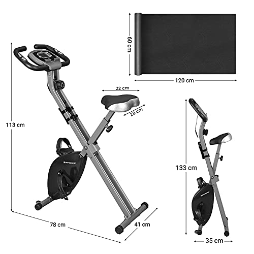 SONGMICS Bicicleta Estática, Bicicleta Fitness, Entrenador Plegable Indoor, 8 Niveles de Resistencia Magnética, con Alfombrilla, Sensor de Pulso, Soporte Telefónico, 100 kg Máx. Negro SXB11BK