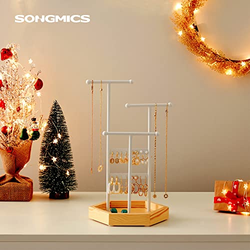 Songmics Soporte para joyas, metal y madera, para collares, pulseras, pendientes, anillos, etc. JJS03NW Regalo para niñas y mujeres, blanco