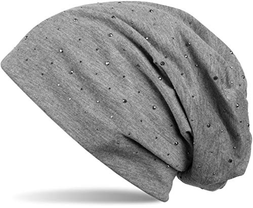 styleBREAKER Gorro Beanie clásico con Elegantes Aplicaciones de Remaches de estrás, Unisex 04024037, Color:Gris