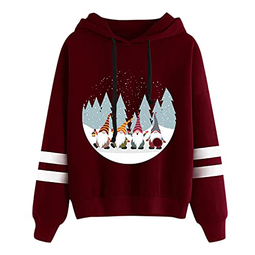 Sudadera Navideño Mujer Hoodie Sudaderas con Capucha Señora, Pullover Sweatshirt Chica Hoodie Casual Estampada de Copo de Nieve Manga Larga Simple Jerseis Sweater Gnomo Navidad Deportivo Camisa Tops