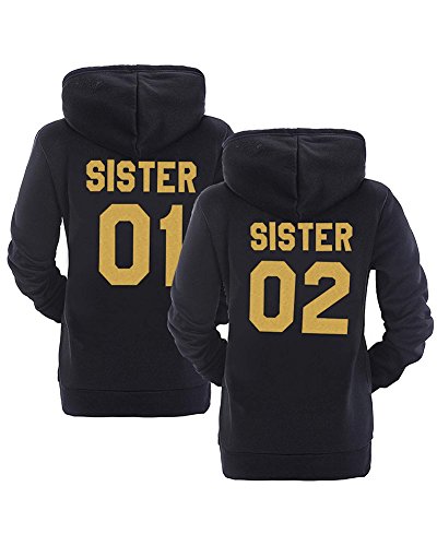 Sudaderas con Capucha Mejores Amigos para Mujeres Par Suéter Impresión Sister 01 02 Manga Larga Hoodie Negro Oro Sister 02 ES 46