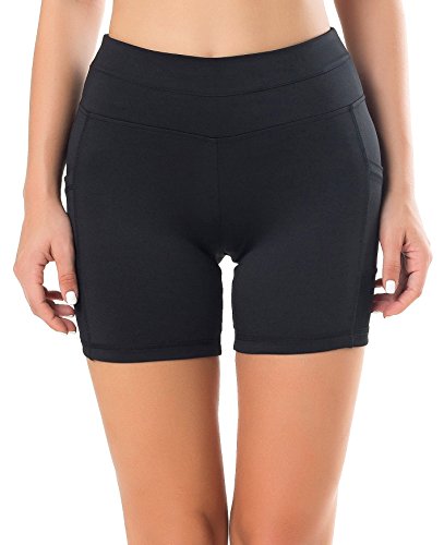 Sudawave - Malla de ciclismo para mujer, pantalones cortos de yoga con bolsillos para deporte, todo el año, Mujer, color Negro , tamaño small