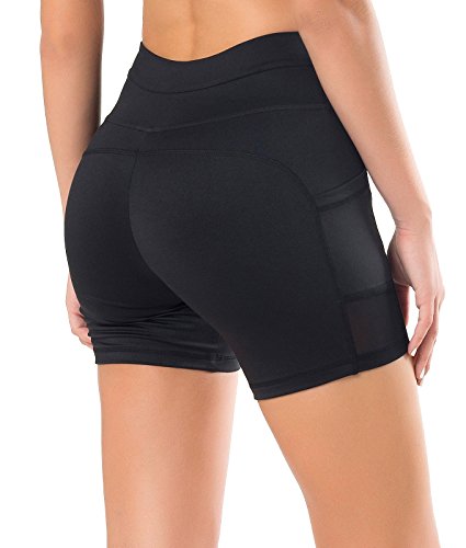 Sudawave - Malla de ciclismo para mujer, pantalones cortos de yoga con bolsillos para deporte, todo el año, Mujer, color Negro , tamaño small