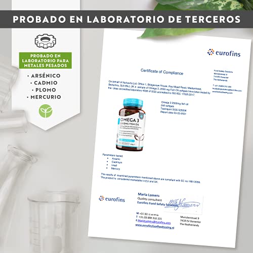 Superfuerza Omega 3 2000mg - 240 Capsulas Gel - Máxima Concentración de EPA 660mg y DHA 440mg - Aceite Concentrado de Pescado de Aguas Frías - Suministro 4 Meses - Hecho por Nutravita