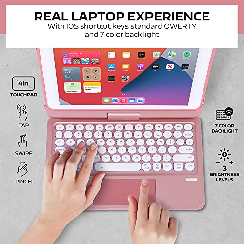 SYNCHRO Funda para iPad con teclado en ingles QWERTY para iPad 9.7 iPad 2018 6ª generación iPad 2017 5ª generación iPad Pro 9.7 iPad Air 2&1-360⁰, teclado giratorio con TrackPad Touchpad portalápices