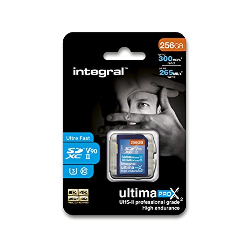 Tarjeta SD UHS-II de Integral de 256GB V90 de hasta 300 MB/s de Velocidad de Lectura y 265 MBs de Velocidad de Escritura, Tarjeta de Memoria SDXC Profesional de Alta Velocidad