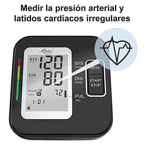 Tensiómetro de Brazo Digital - Tensiometro de Brazo Automatico LCD, Brazalete Grande de 22-42 cm, Detección de Frecuencia Cardíaca Irregular 2 Memorias de Usuario (2 * 120) Recargable Usb